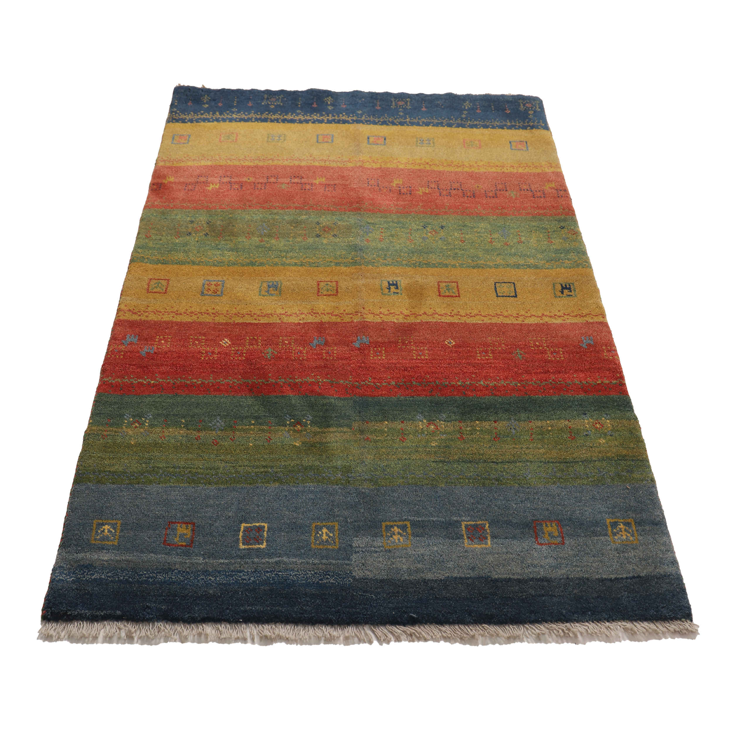 Persian Gabbeh Wool Rug Handwoven in Fars Striped