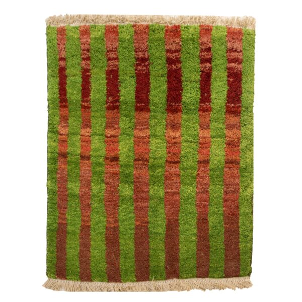 Persian Gabbeh Wool Rug Handwoven in Khorasan Striped Green