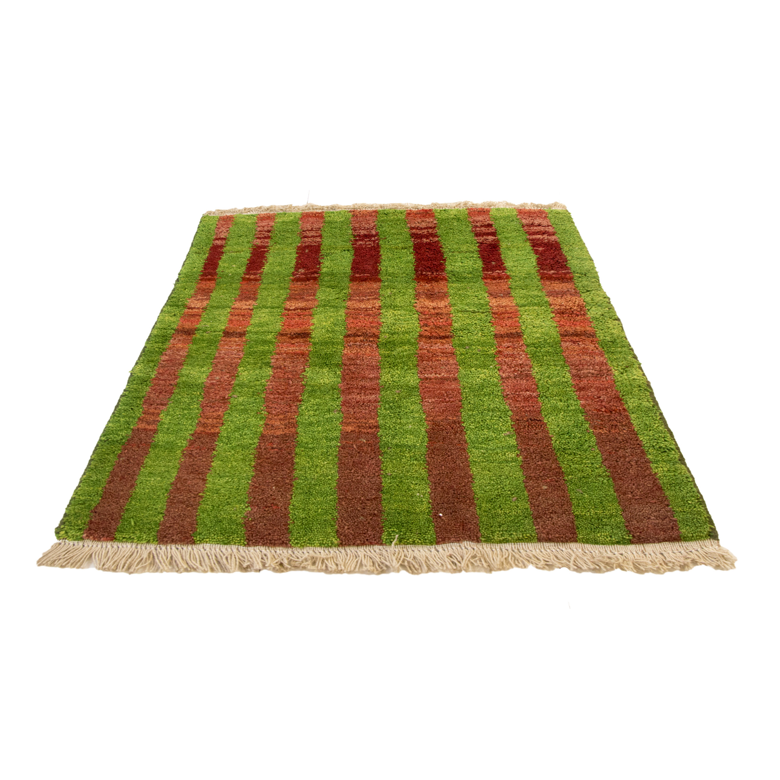 Persian Gabbeh Wool Rug Handwoven in Khorasan Striped Green