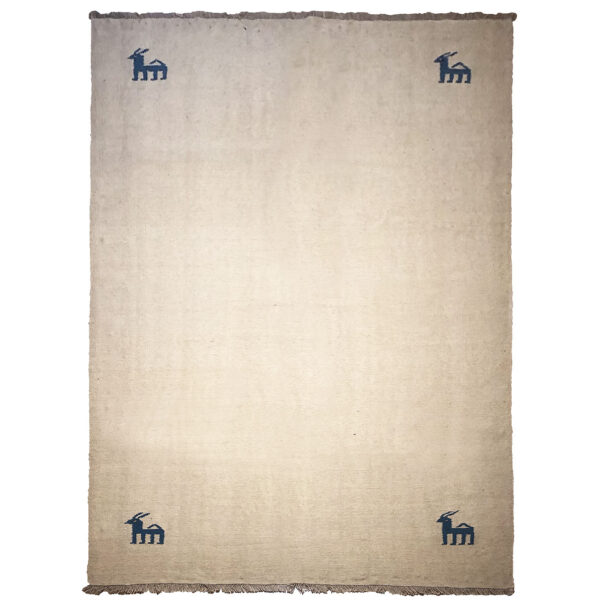 Persian Gabbeh Wool Rug Handwoven in Shiraz Animal Motifs Cream