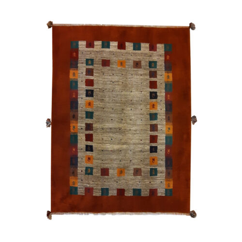Persian Gabbeh Wool Rug Handwoven in Shiraz Bordered Maroon