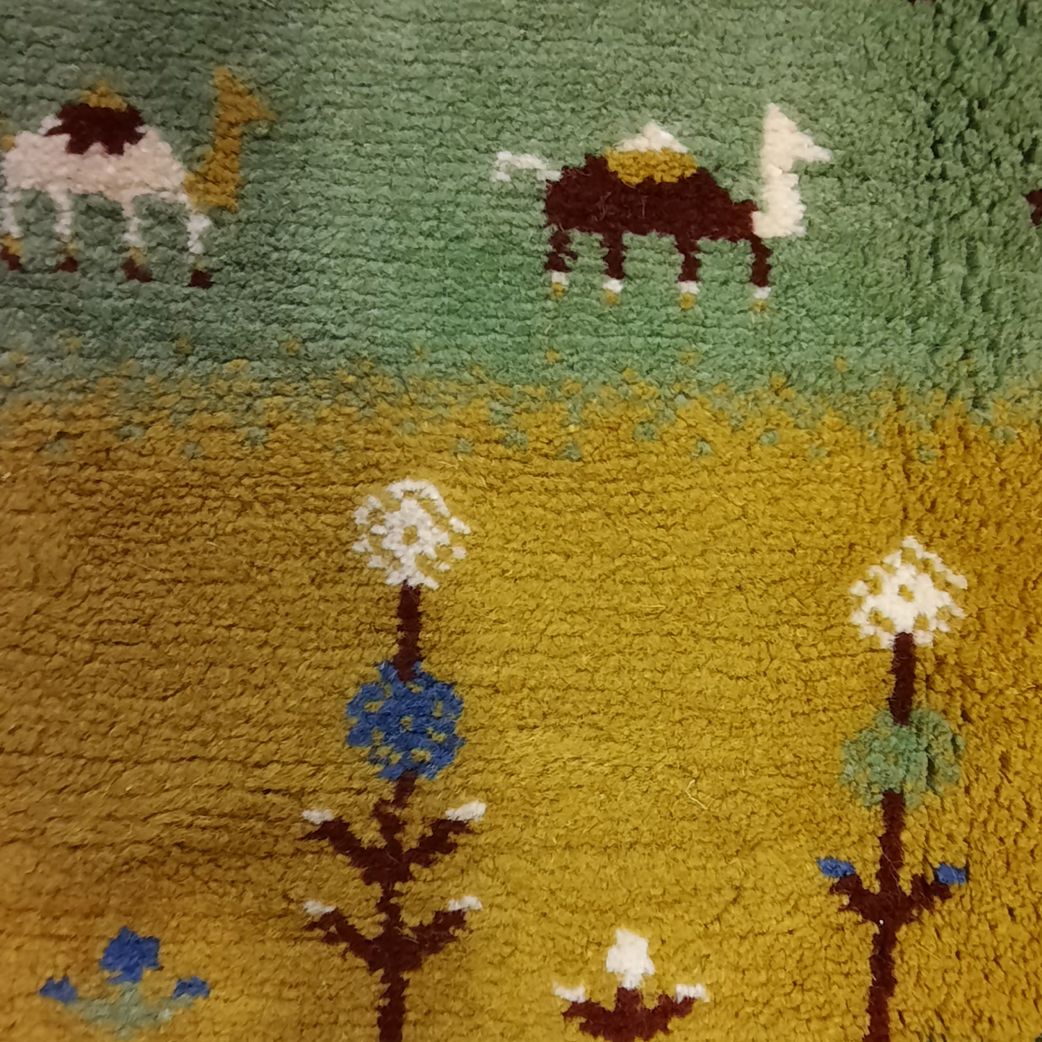 Persian Gabbeh Wool Rug Handwoven in ‌Shiraz Tree Motifs Green