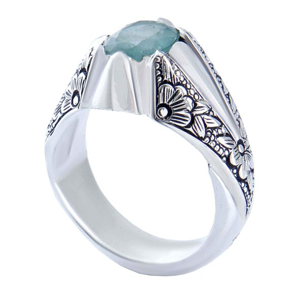 Persian Green Emerald Silver Ring For Men Handcrafted
