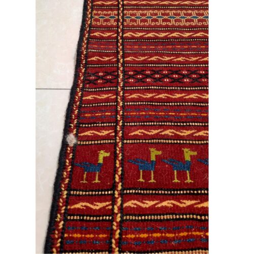 Persian Kilim Rug with Wool Handwoven in Ghoochan Striped Maroon