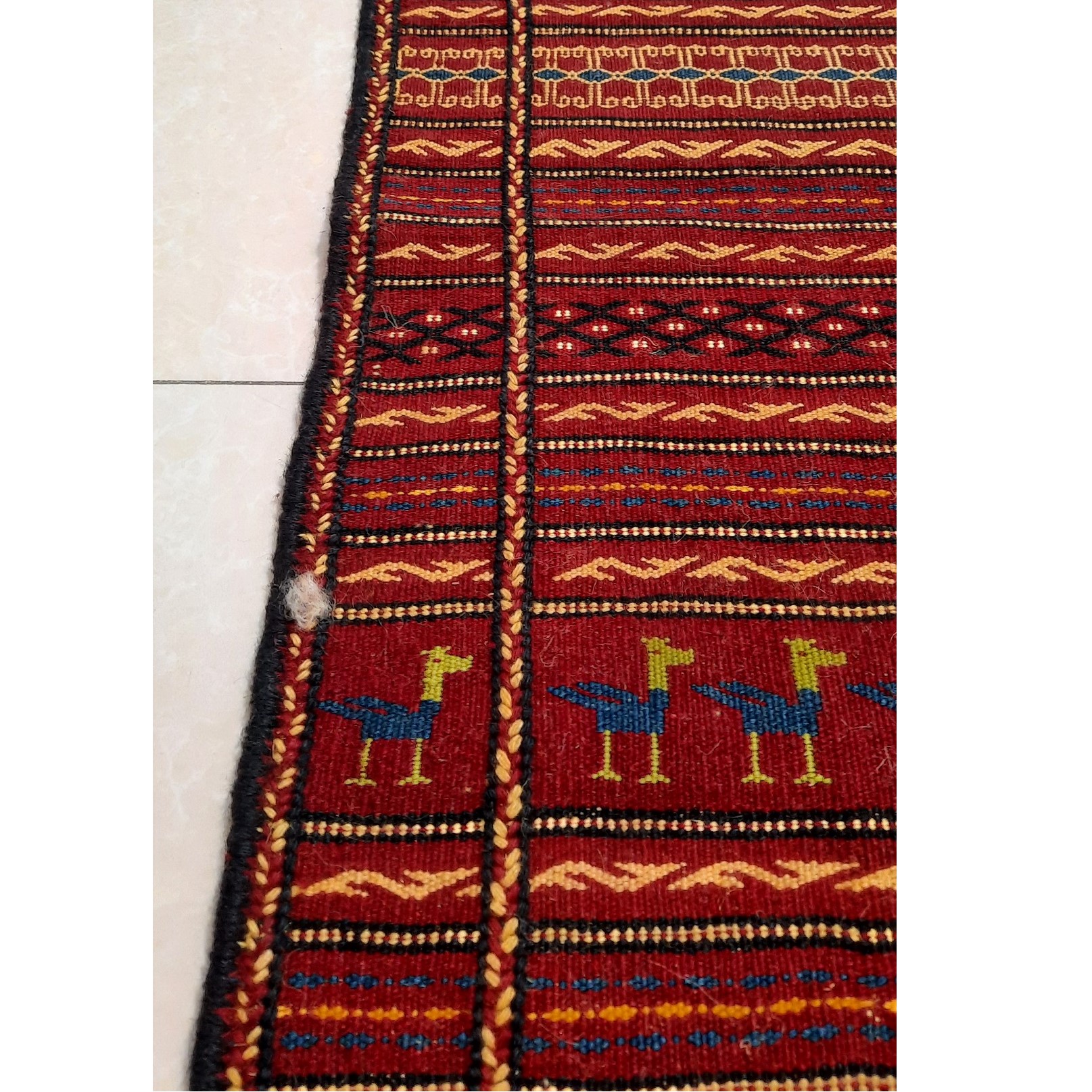 Persian Kilim Rug with Wool Handwoven in Ghoochan Striped Maroon