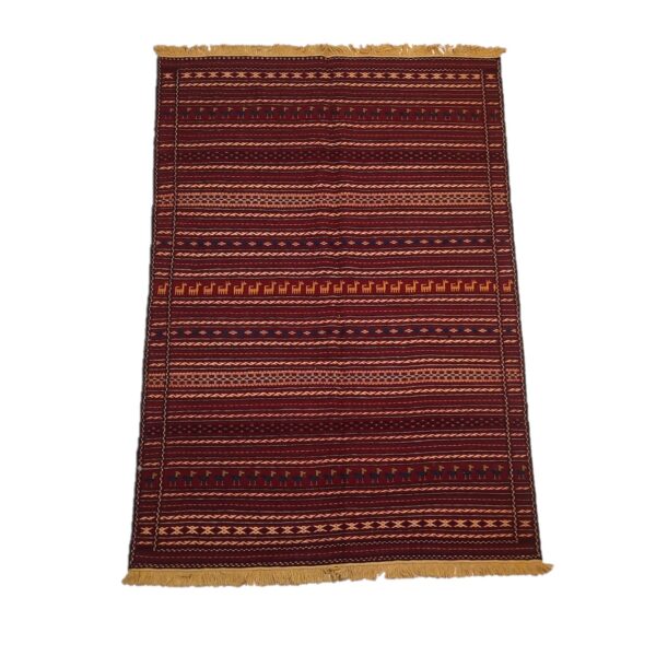 Persian Kilim Rug with Wool Handwoven in Ghoochan Striped Maroon