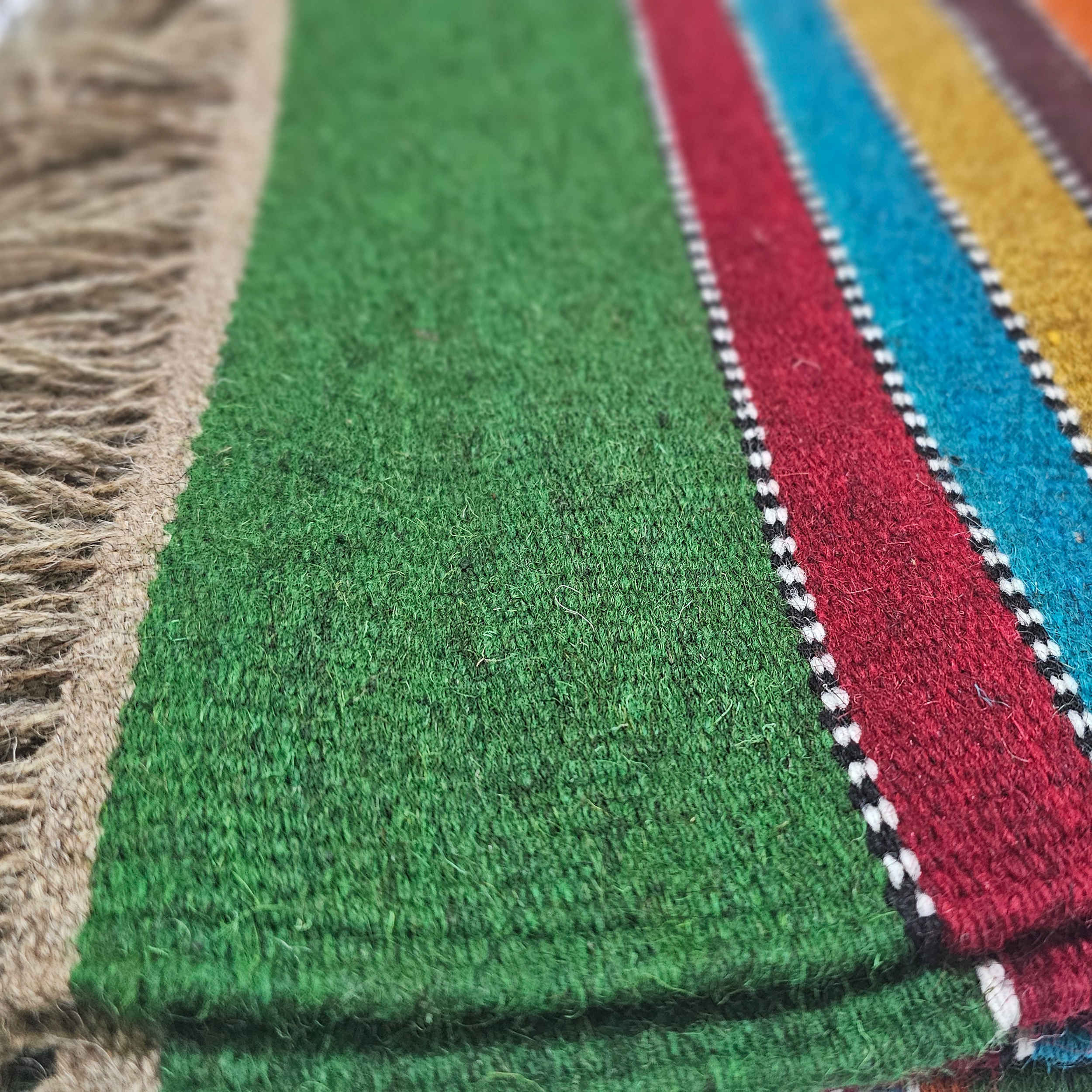 Persian Kilim Rug with Wool Handwoven in Lorestan Striped Green