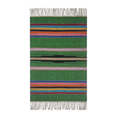 Persian Kilim Rug with Wool Handwoven in Lorestan Striped Green