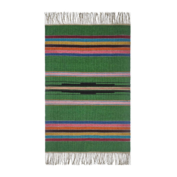 Persian Kilim Rug with Wool Handwoven in Lorestan Striped Green