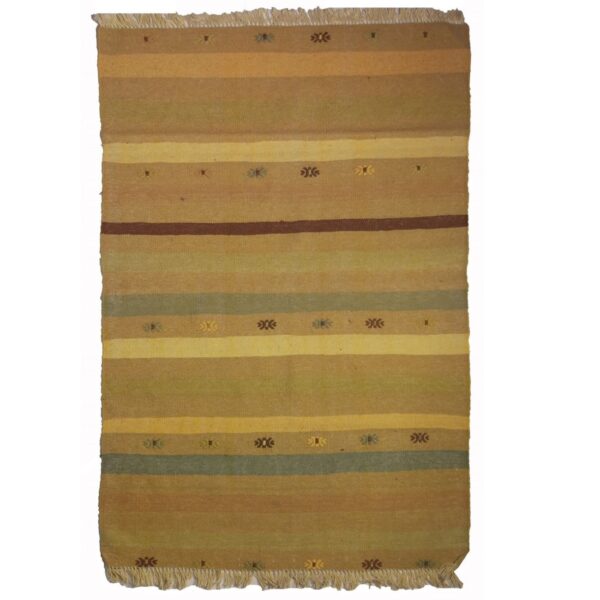 Persian Kilim Rug with Wool Handwoven in Striped Cream