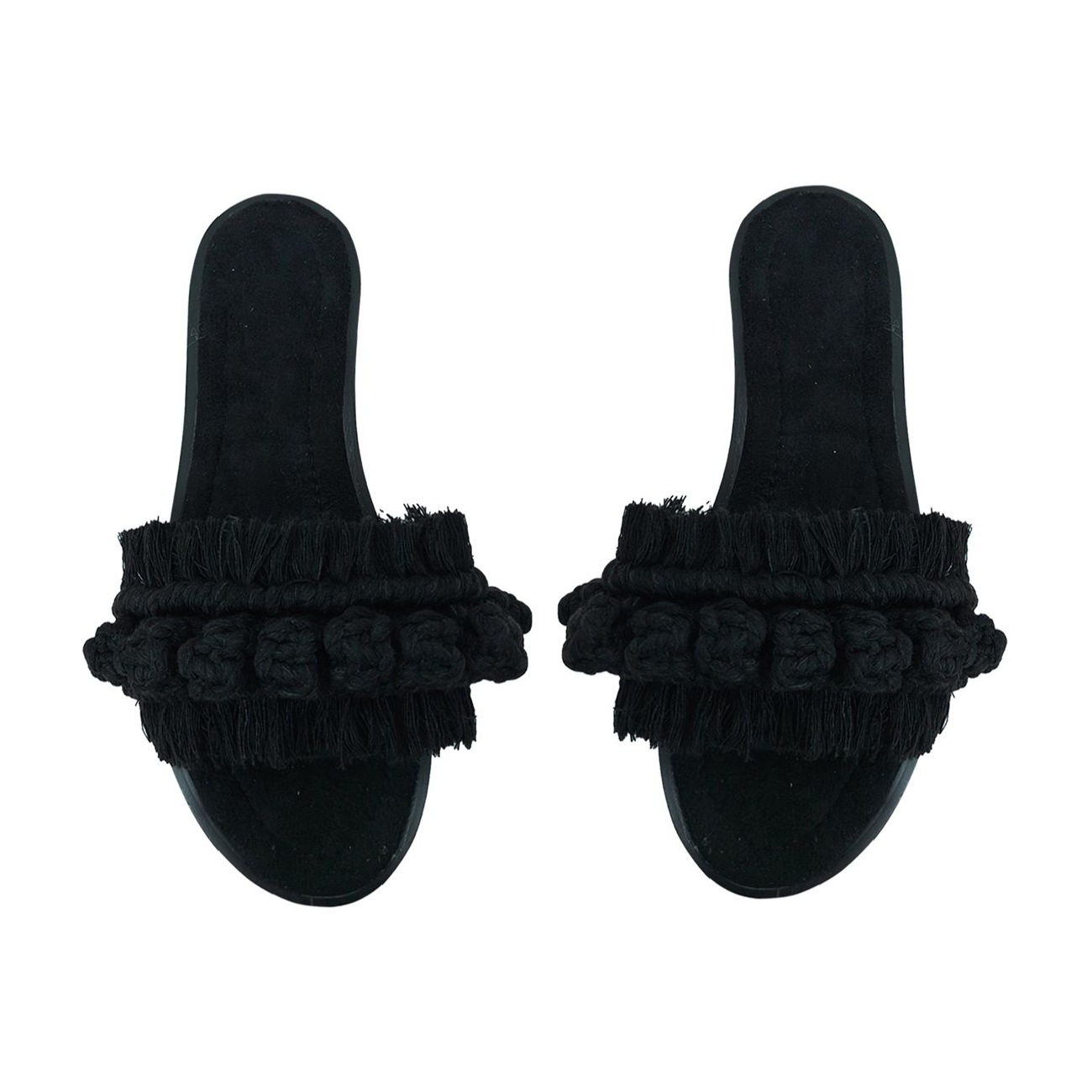 Macrame Boho Chic Slippers for Women in Black