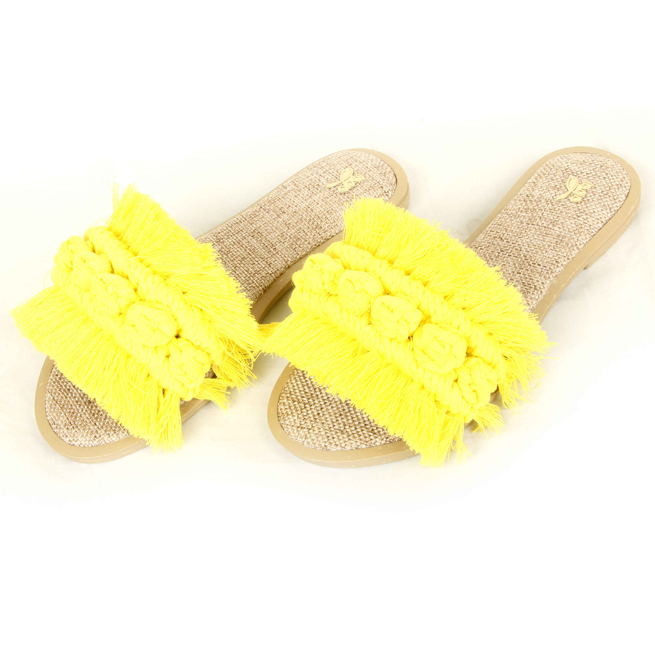 Macrame Boho Chic Slippers for Women in Yellow