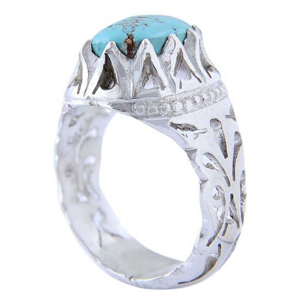 Persian Neyshabur Turquoise Silver Ring for Men Handcrafted