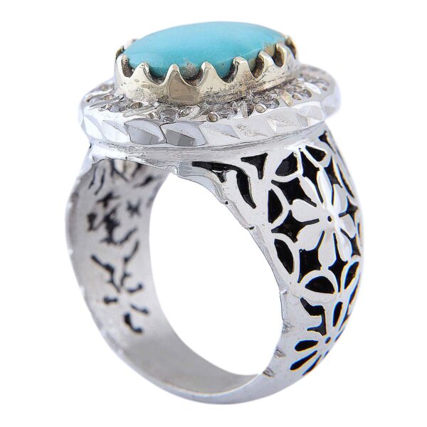 Persian Neyshabur Turquoise Silver Ring for Men Handcrafted
