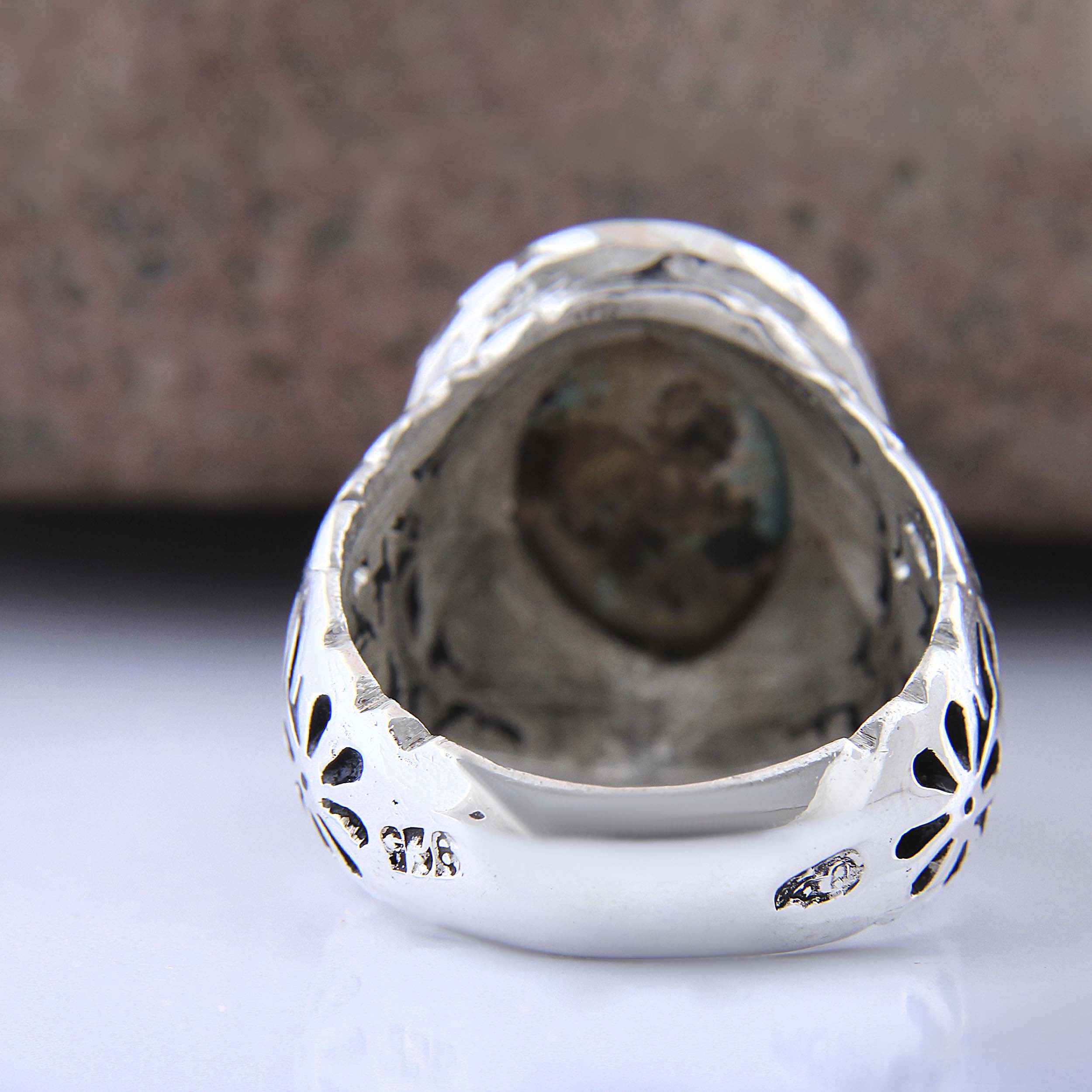 Persian Neyshabur Turquoise Silver Ring for Men Handcrafted