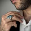 Persian Neyshabur Turquoise Silver Ring for Men Handcrafted
