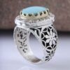 Persian Neyshabur Turquoise Silver Ring for Men Handcrafted