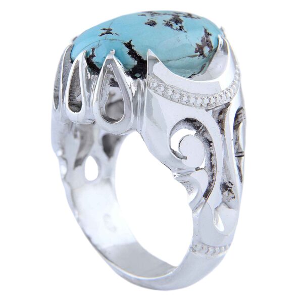 Persian Neyshabur Turquoise Silver Ring for Men Handcrafted AM_4807