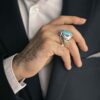 Persian Neyshabur Turquoise Silver Ring for Men Handcrafted AM_4807