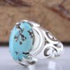 Persian Neyshabur Turquoise Silver Ring for Men Handcrafted AM_4807