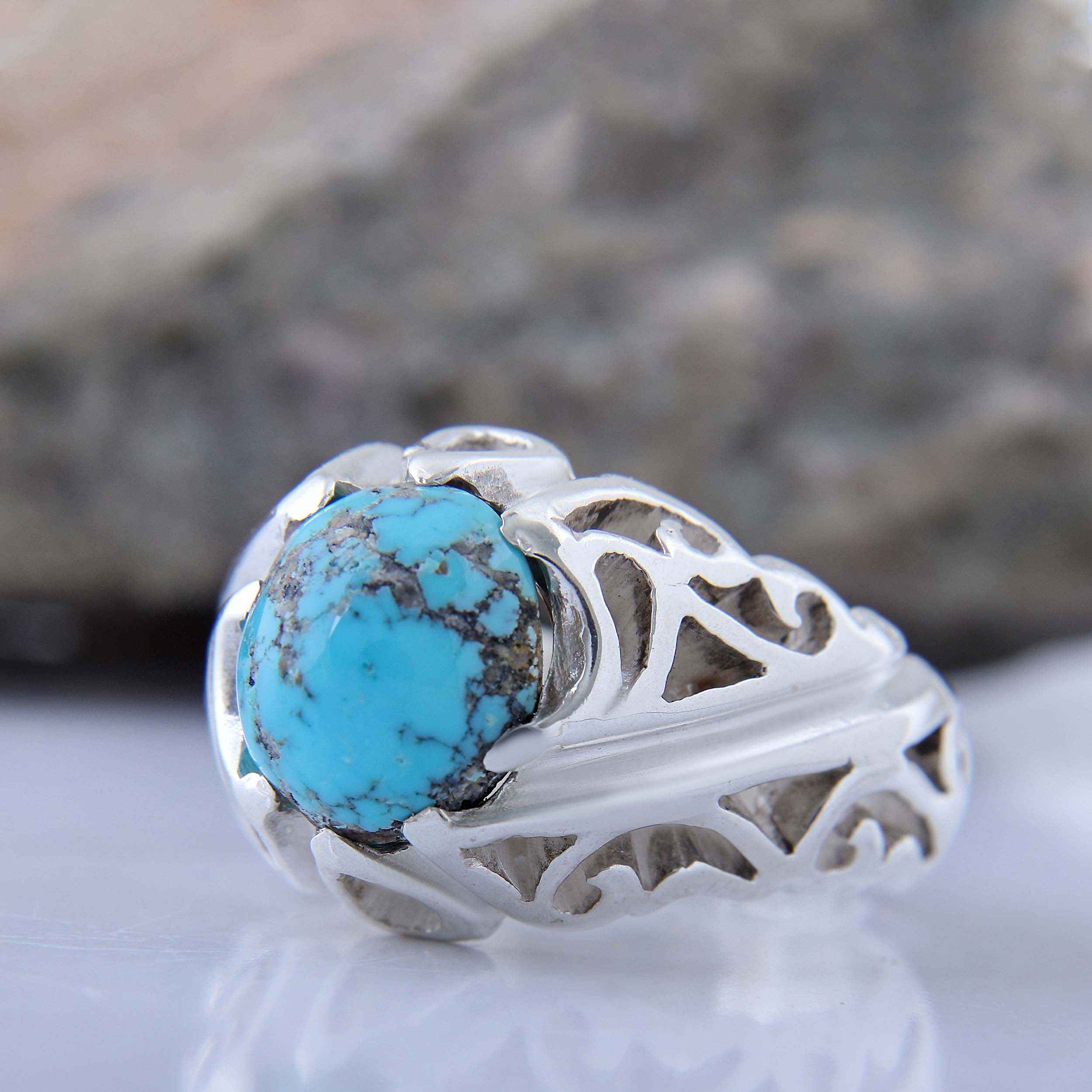 Persian Neyshabur Turquoise Silver Ring for Men Model Drop
