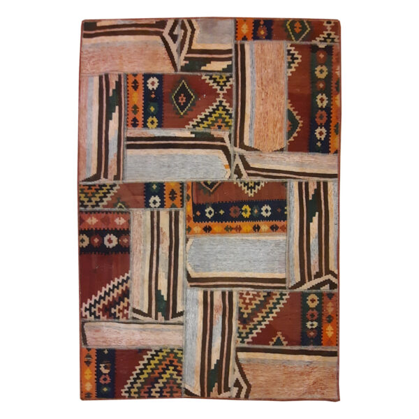 Persian Patchwork Kilim Rug Handwoven Geometric Brown