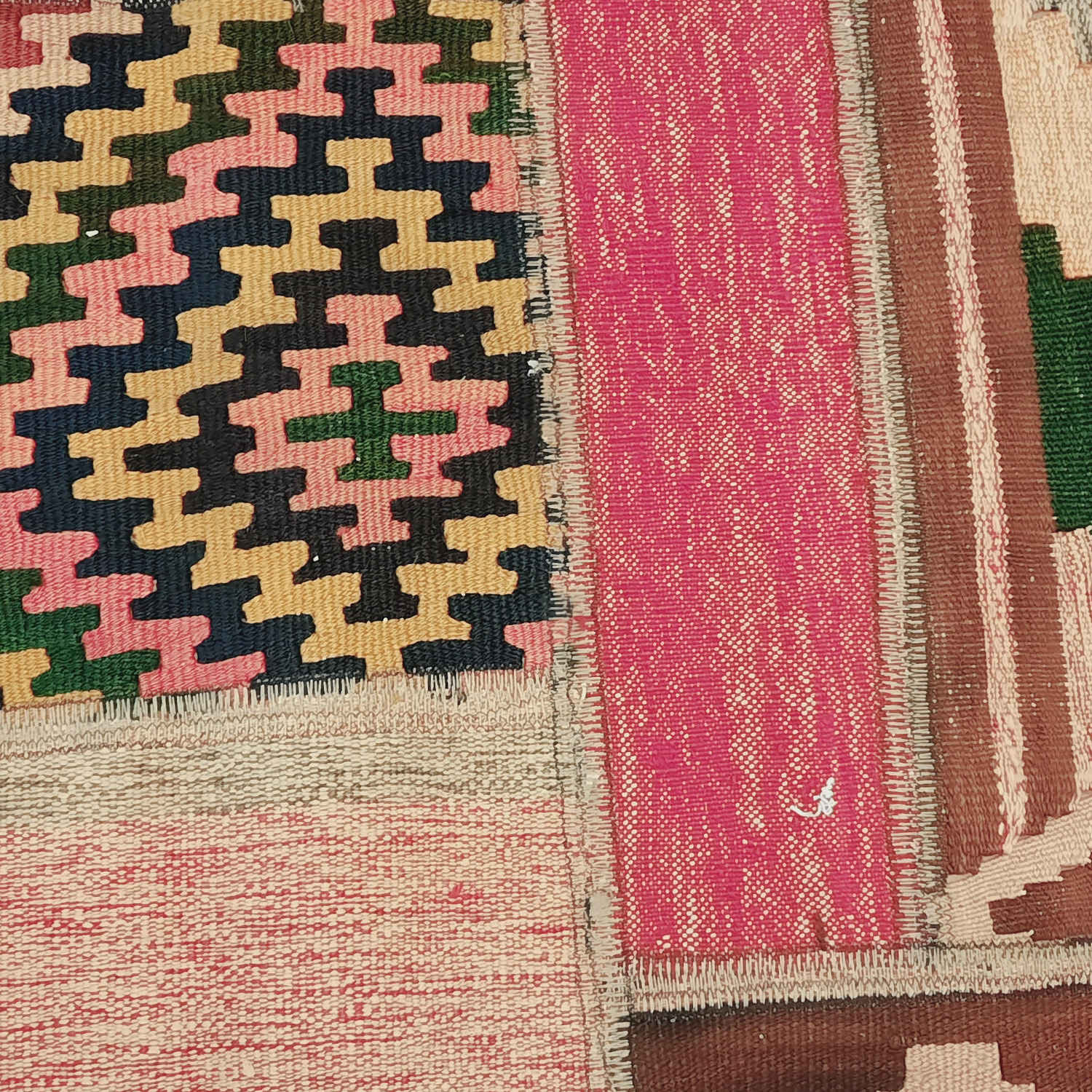 Persian Patchwork Kilim Rug Handwoven Geometric Pink