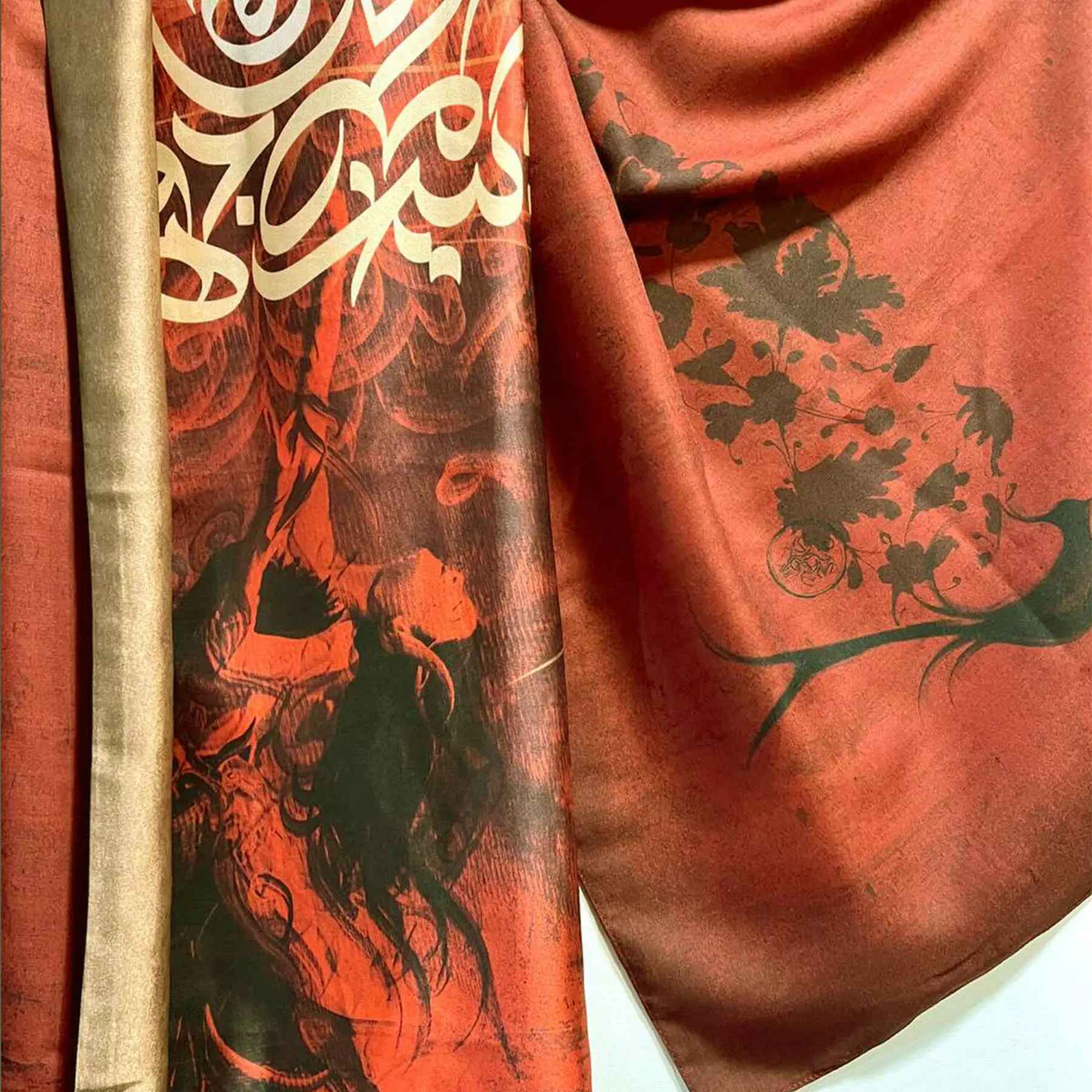 Persian Printed Shawl Double Sided for Women with Calligraphy Design