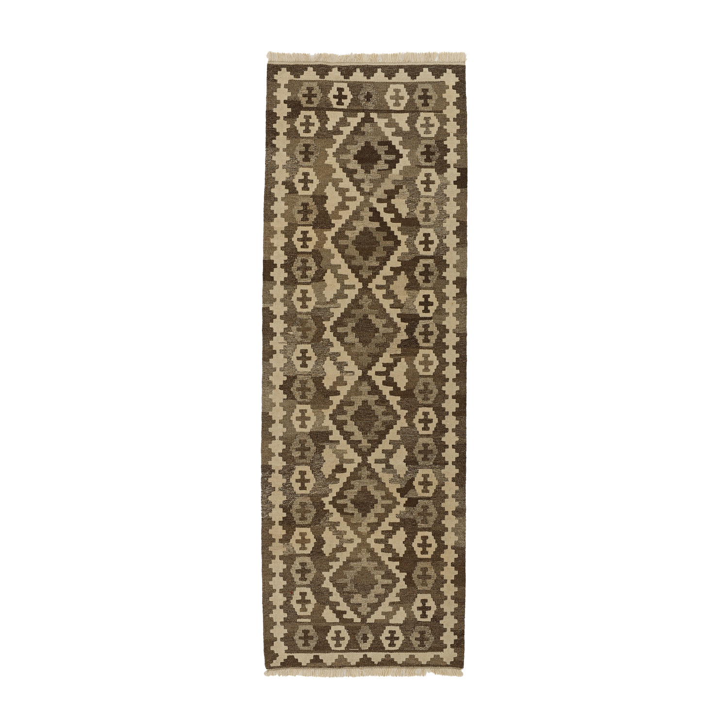 Persian Rug Table Runner Handwoven in Qashqai Style Brown