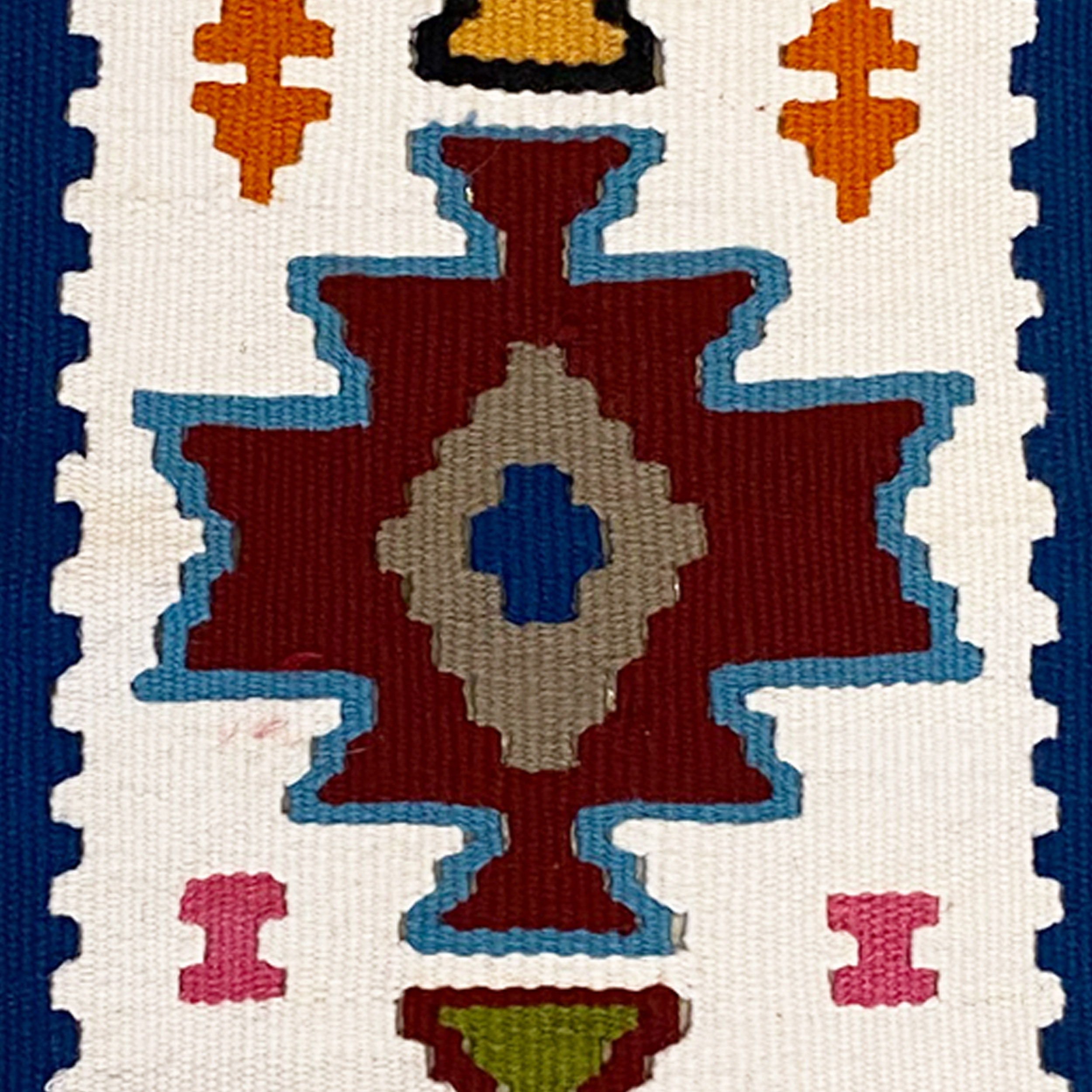 Persian Rug Table Runner Handwoven in Qashqai Style Geometric White