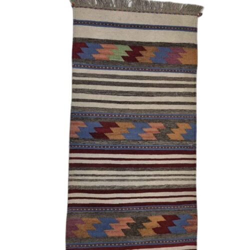 Persian Rug Table Runner with Traditional Striped Design