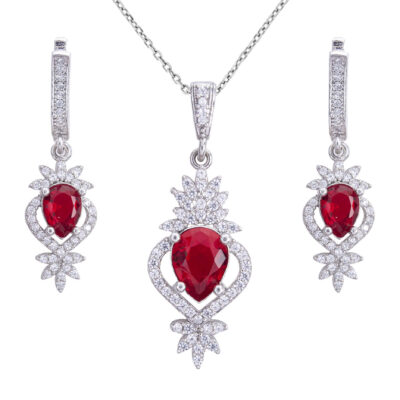 Persian Silver Jewelry Set with Ruby Gemstone for Women Amilis