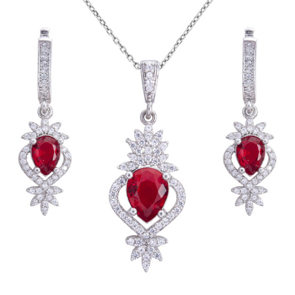 Persian Silver Jewelry Set with Ruby Gemstone for Women Amilis