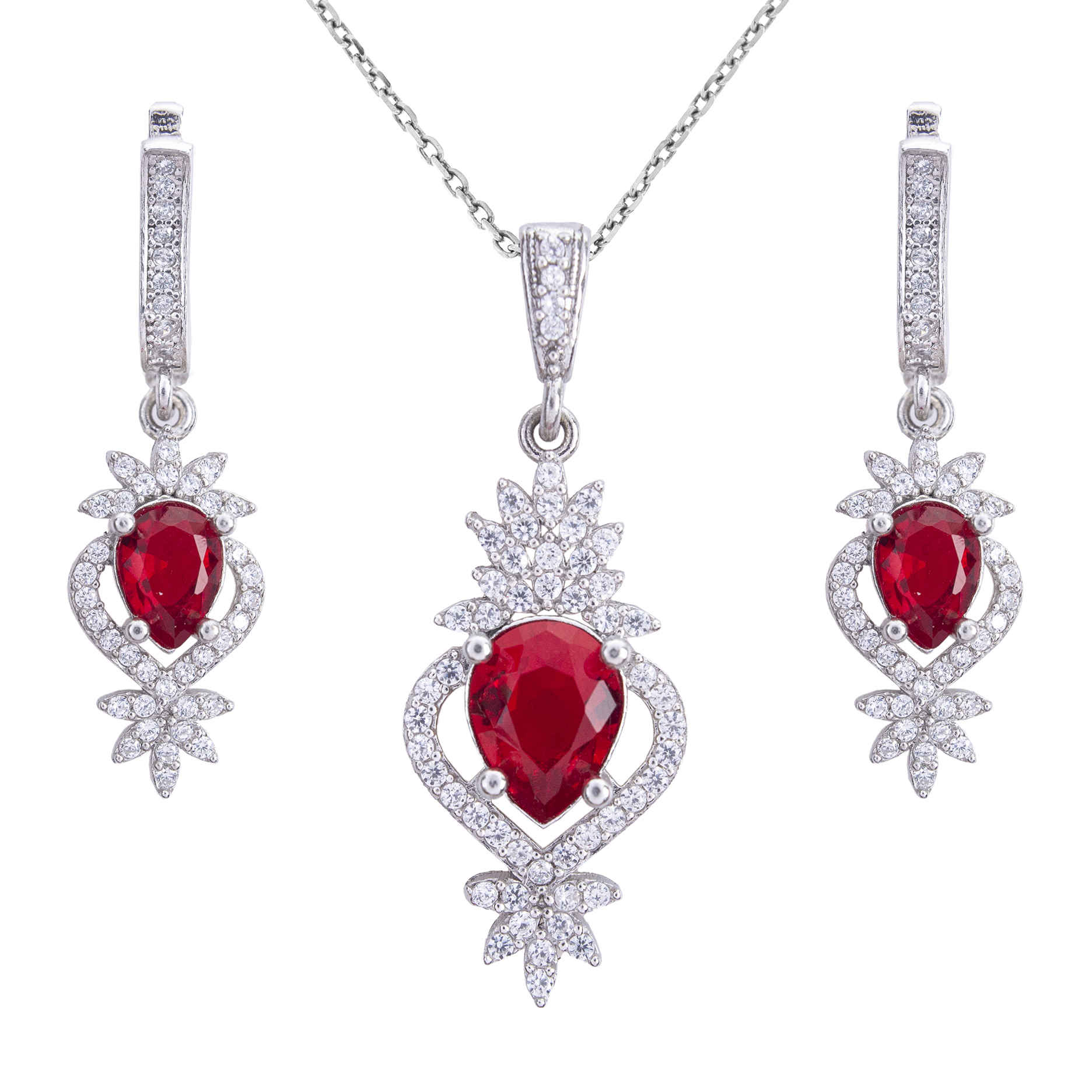 Persian Silver Jewelry Set with Ruby Gemstone for Women Amilis