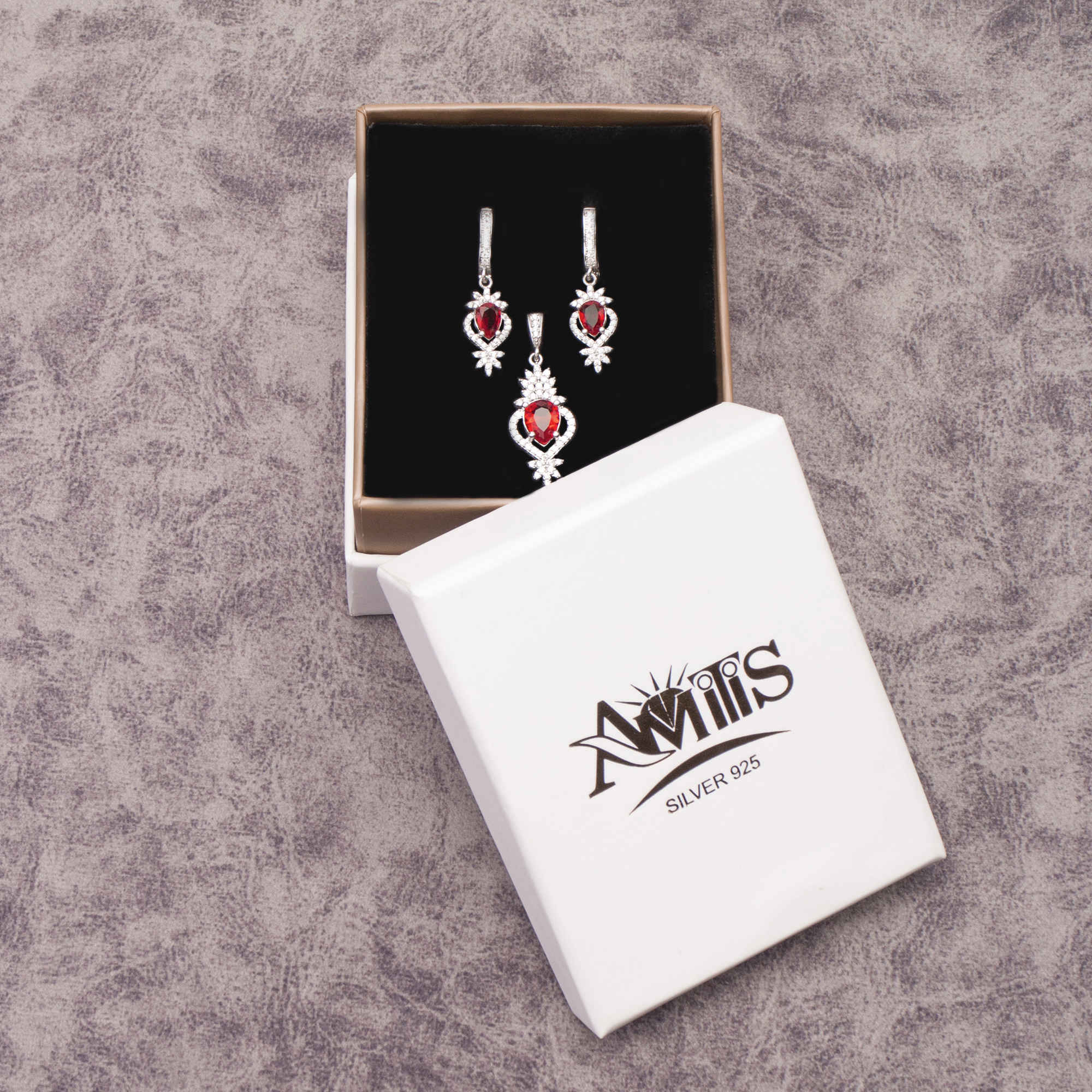 Persian Silver Jewelry Set with Ruby Gemstone for Women Amilis