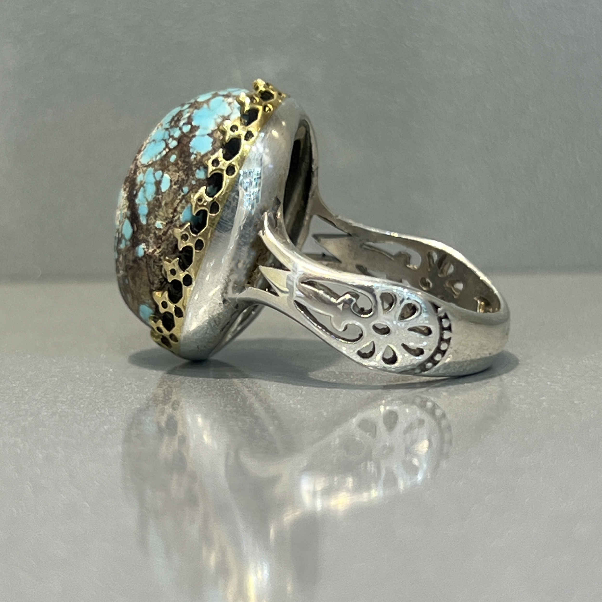 Persian Neyshabur Turquoise Silver Ring for Men Firouz
