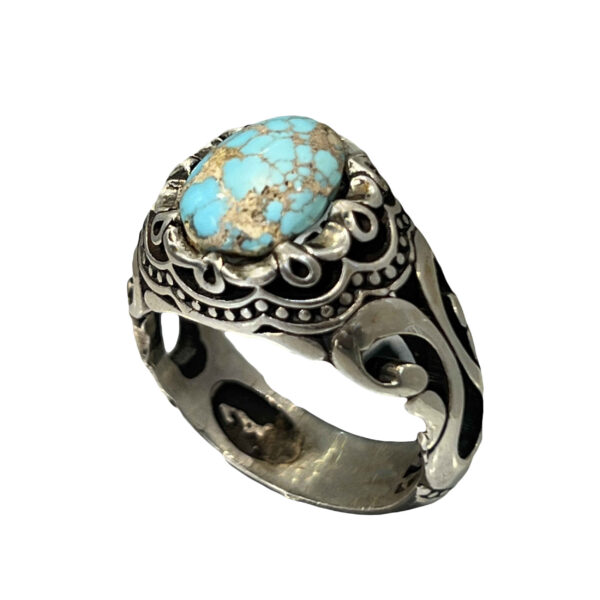 Persian Neyshabur Turquoise Silver Ring for Men Negin