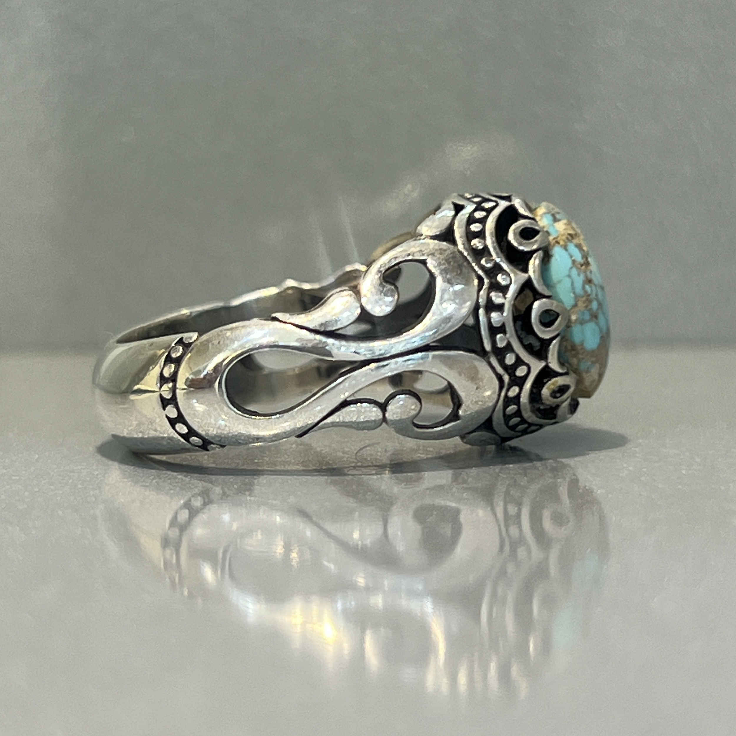 Persian Neyshabur Turquoise Silver Ring for Men Negin