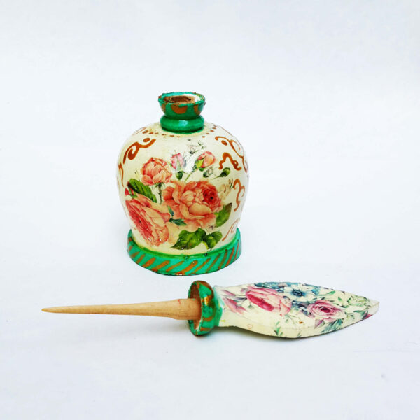 Persian Surma Dani Made of Wood For Keeping Kohl Floral Green (x2)