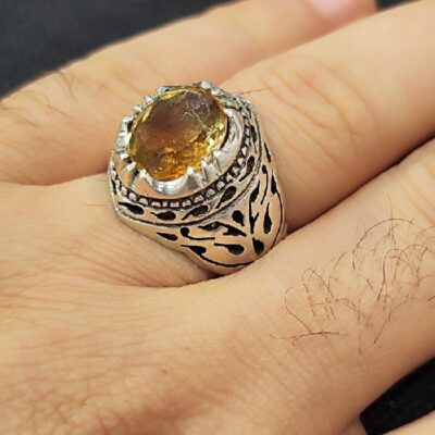 Persian Yellow Silver Citrine Ring for Men Model Ashk