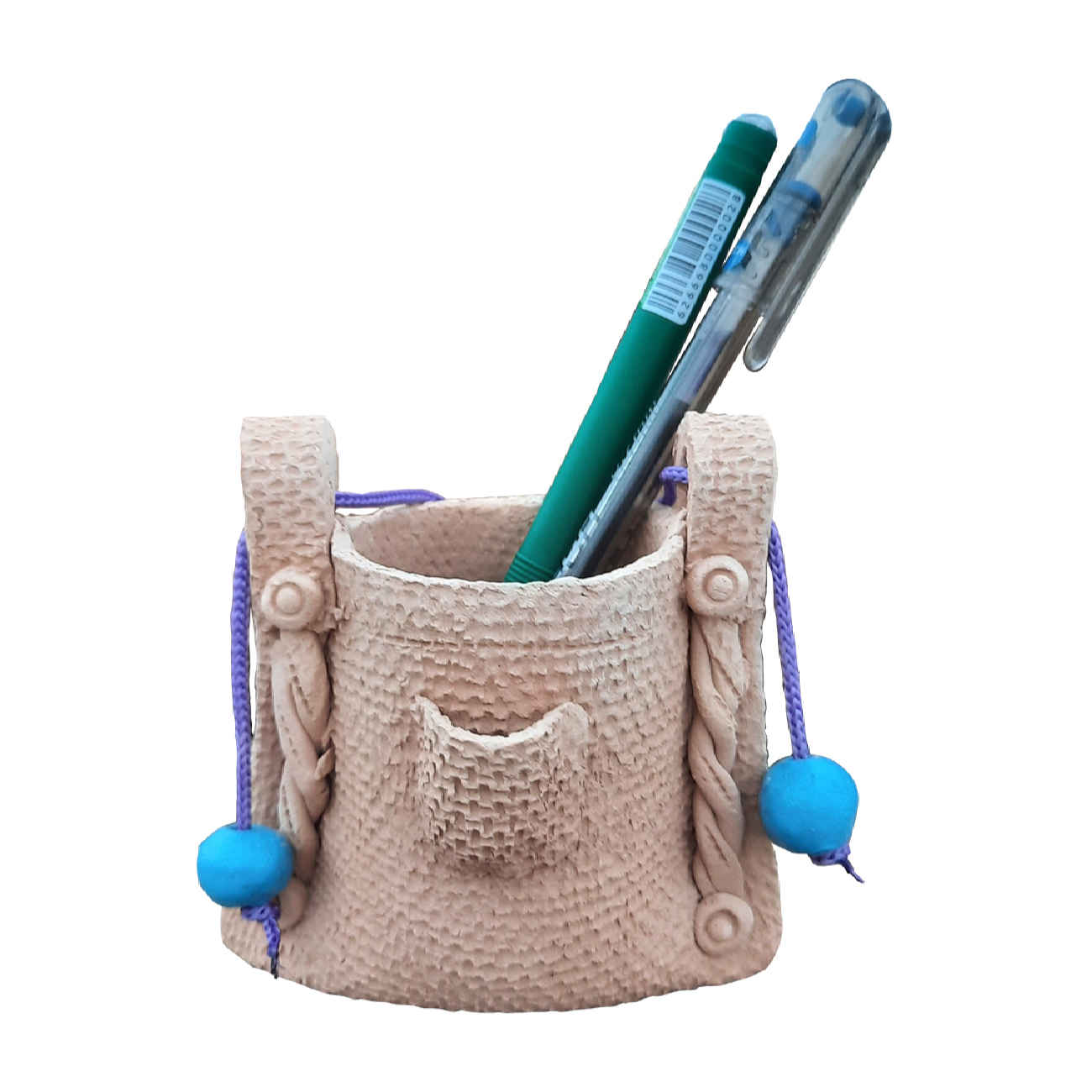 Pottery Makeup Brush Holder Handcrafted in Gunny Bag Design (x2)