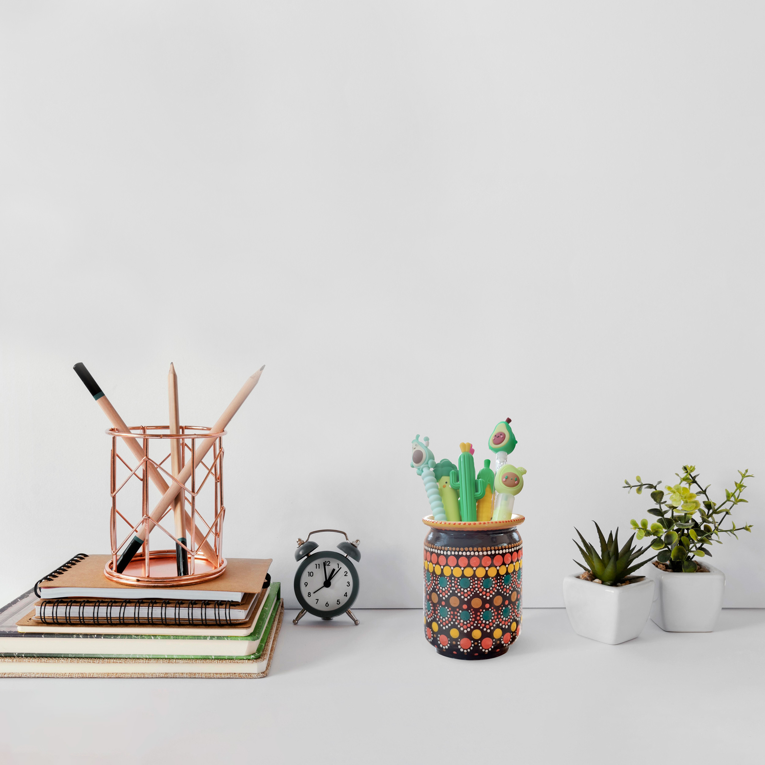 Pottery Makeup Brush Holder Handcrafted with Dot Painting Design