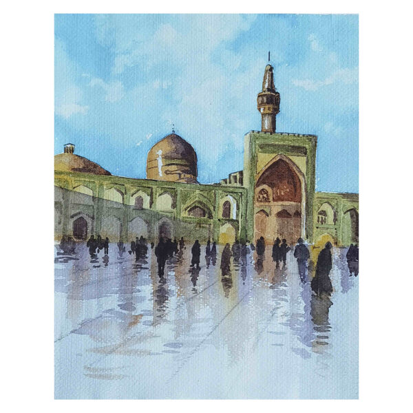 Original Realism Painting - Watercolor on Cardboard, Imam Reza's Shrine