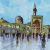Original Realism Painting - Watercolor on Cardboard, Imam Reza's Shrine