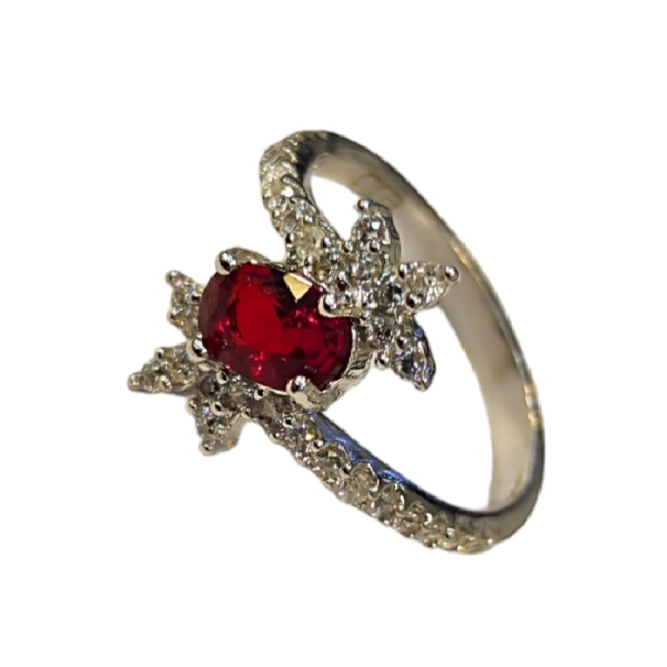 Red Ruby Engagement Silver Ring Bliss for Women Model Princess