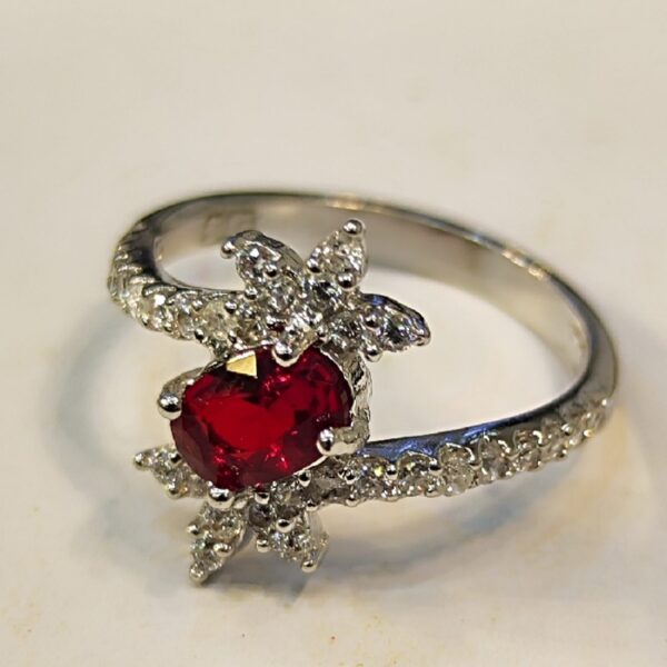 Red Ruby Engagement Silver Ring Bliss for Women Model Princess