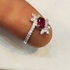 Red Ruby Engagement Silver Ring Bliss for Women Model Princess
