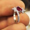 Red Ruby Engagement Silver Ring Bliss for Women Model Princess