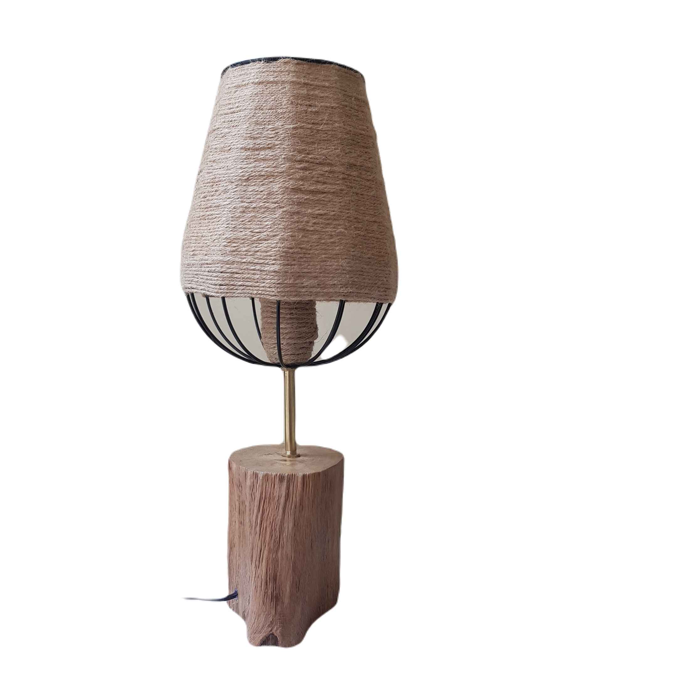 Rustic Wooden Log Table Lamp with Hemp Shade Nature-Inspired Lighting