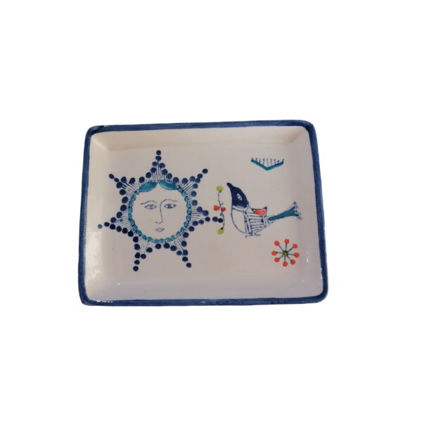 Serving Ceramic Tray Artistic Hand painted with Bird & Sun Design